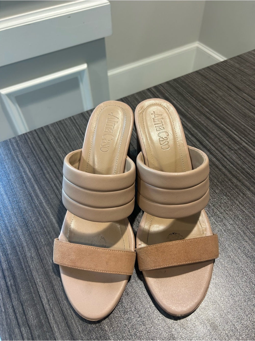 Alma Caso Band Slide Mules in Nude